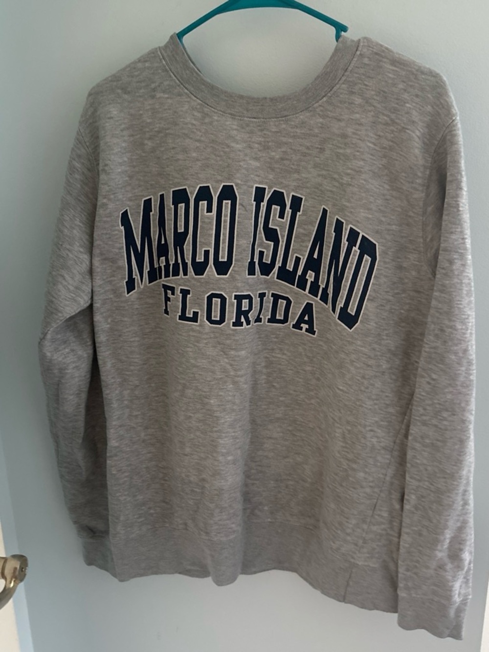 CO Gray Crewneck Sweatshirt with Navy 'Marco Island Florida' Lettering